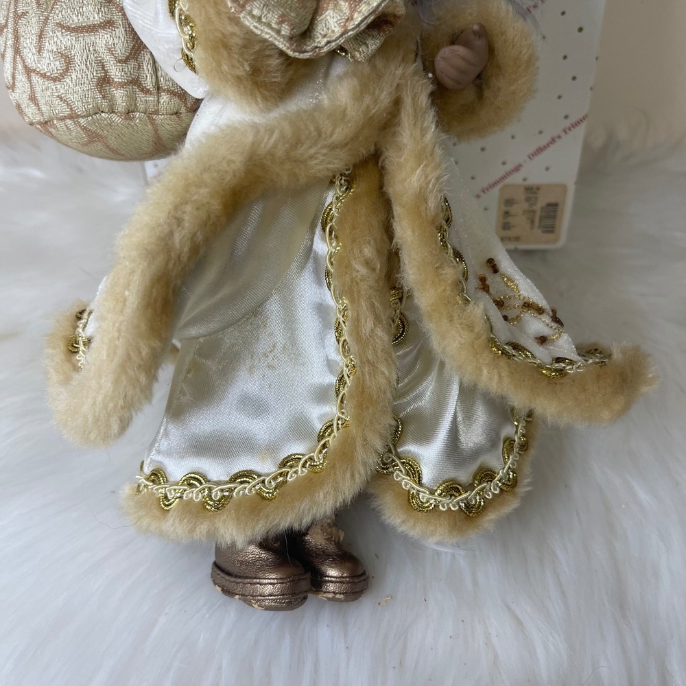 Vintage Dillard's Trimmings 14" Fabric Mache Santa Figurine w/ Box Gold White - Picture 11 of 12
